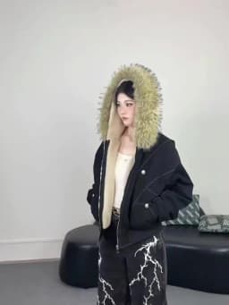 Winter Women's Lambs Wool Hoodie Jacket American Retro Faux Fur Outwear Coat Y2k Korean Fashion 2000s High Street Thick Warm