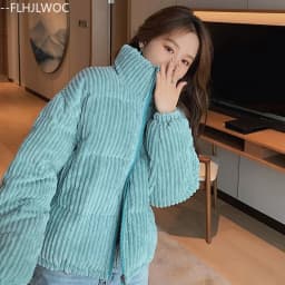 Corduroy Cotton 2025 Winter Turtleneck Warm Outerwear Coats Cake Korean Style Cute Girls Short Down Jacket Short Women Parkas