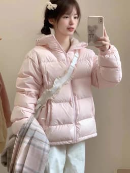 Zoki Winter Cute Pink Puffy Parkas Women Warm Thick Long Sleeve Sweet Cotton Coat Casual Stand Collar Preppy Style Korean Jacket