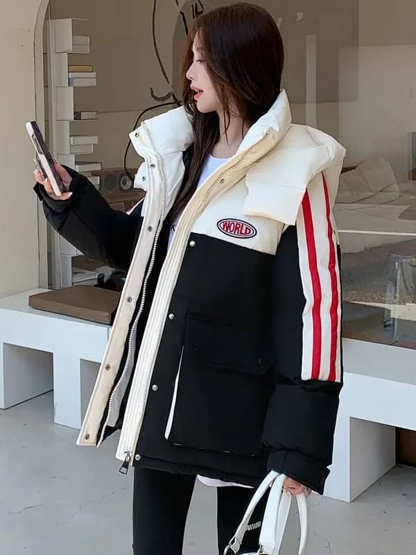 2025 Oversized Down Cotton Coat Women Korean Winter Jacket Warm Casual Hooded Parkas Patchwork Puffer Thick Snow Wear Outwear