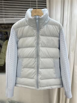 Knit Sleeve Puffer Jacket Women Stand Collar Lightweight Parkas Winter Cable Knit Patchwork Coat Design Short Outerwear куртка