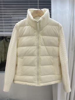 Knit Sleeve Puffer Jacket Women Stand Collar Lightweight Parkas Winter Cable Knit Patchwork Coat Design Short Outerwear куртка