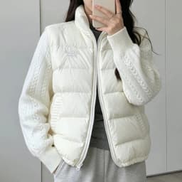 Knit Sleeve Puffer Jacket Women Stand Collar Lightweight Parkas Winter Cable Knit Patchwork Coat Design Short Outerwear куртка