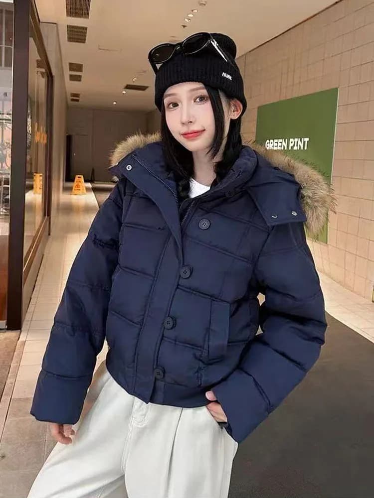 Winter Warm Faux Fur Hooded Parkas for Women Y2K Korean Thick Fluffy Coats Fashion Streetwear Single Breasted Puffer Jacket