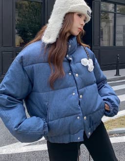 ZAROY Winter Women Denim Jacket With Corsage Fashion Stand Collar Single Breasted Causal Coat Thick Warm Parkas Outerwear куртка