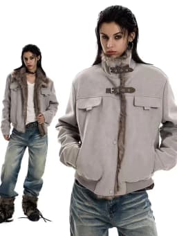 Vintage Suede Parkas Women Y2K American Loose Streetwear Fur Collar Coats Bf Harajuku Single Breasted Warm Outwear New