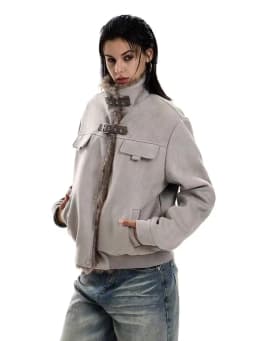 Vintage Suede Parkas Women Y2K American Loose Streetwear Fur Collar Coats Bf Harajuku Single Breasted Warm Outwear New