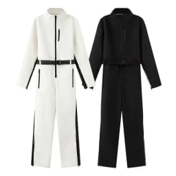 2025 New Women White Waist Cinched One Piece Ski Padded Jacket Black Line Decorations Warm Windproof Multi Color Options