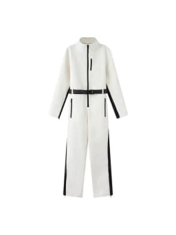 2025 New Women White Waist Cinched One Piece Ski Padded Jacket Black Line Decorations Warm Windproof Multi Color Options