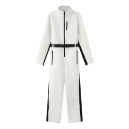 2025 New Women White Waist Cinched One Piece Ski Padded Jacket Black Line Decorations Warm Windproof Multi Color Options
