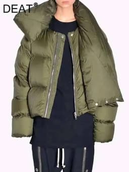 DEAT Fashion Women Cotton-padded Coat Snap On Scarf Collar Thick Long Sleeves Zipper wadded Jackets Autumn 2025 New Tide 7AB435