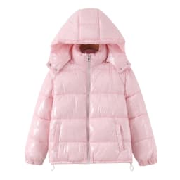 Retro American Street Style Short Cotton Jacket with Hood Drawstring Waist Stand Collar Bright Surface Bread Coat Warm Bottom