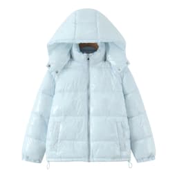 Retro American Street Style Short Cotton Jacket with Hood Drawstring Waist Stand Collar Bright Surface Bread Coat Warm Bottom