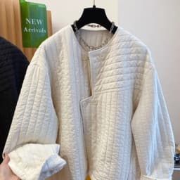 Korean Style round Neck Quilted Cotton Jacket Loose Casual Asymmetrical Zipper Warm Cotton Clothes Outerwear for Women