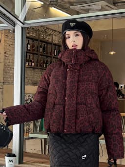 Detachable Hat Leopard Print Cotton Jacket Women's Fashion Winter Small Size Bread Style Top Coat Zipper Closure Long Sleeve