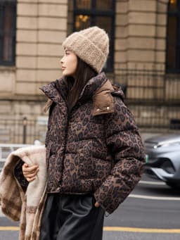 Detachable Hat Leopard Print Cotton Jacket Women's Fashion Winter Small Size Bread Style Top Coat Zipper Closure Long Sleeve