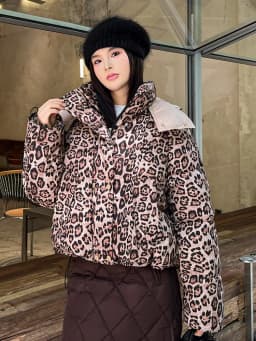Detachable Hat Leopard Print Cotton Jacket Women's Fashion Winter Small Size Bread Style Top Coat Zipper Closure Long Sleeve