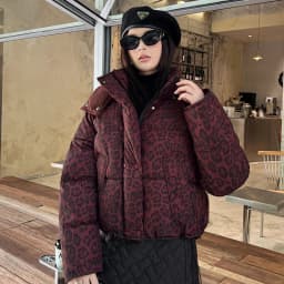 Detachable Hat Leopard Print Cotton Jacket Women's Fashion Winter Small Size Bread Style Top Coat Zipper Closure Long Sleeve