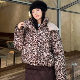 Detachable Hat Leopard Print Cotton Jacket Women's Fashion Winter Small Size Bread Style Top Coat Zipper Closure Long Sleeve