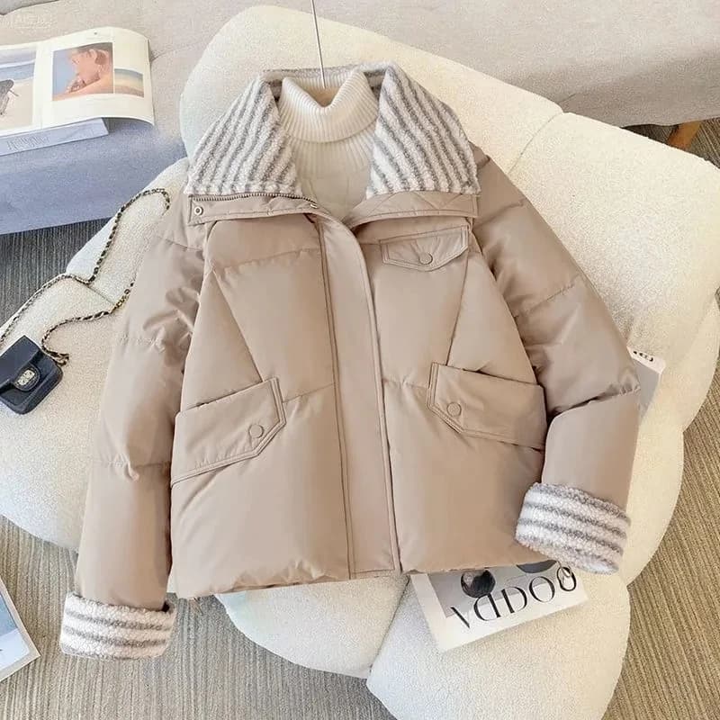 Down Cotton Jacket Women's Short 2025 Lamb Wool New Loose Cotton Jacket Winter Korean Version Thick Bread Jacket Lemon Yellow