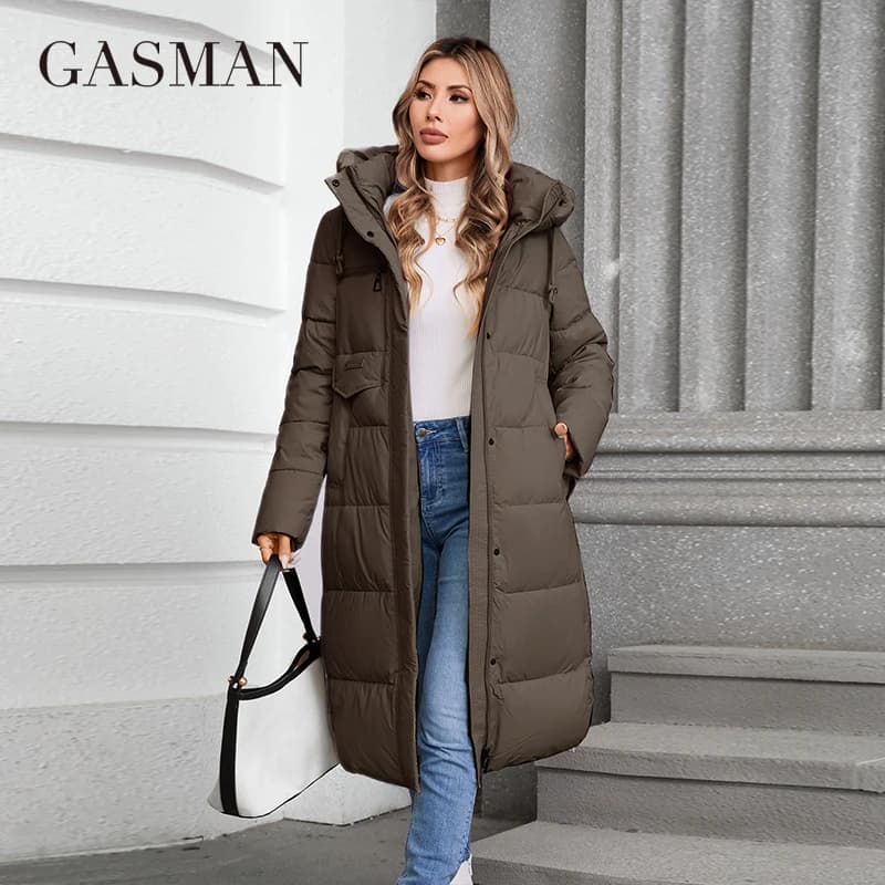 GASMAN 2024 Winter Jacket Women Brand High Quality Casual Long Women's Jackets Hooded Zipper Pocket Puffer Parkas Outwear 88607