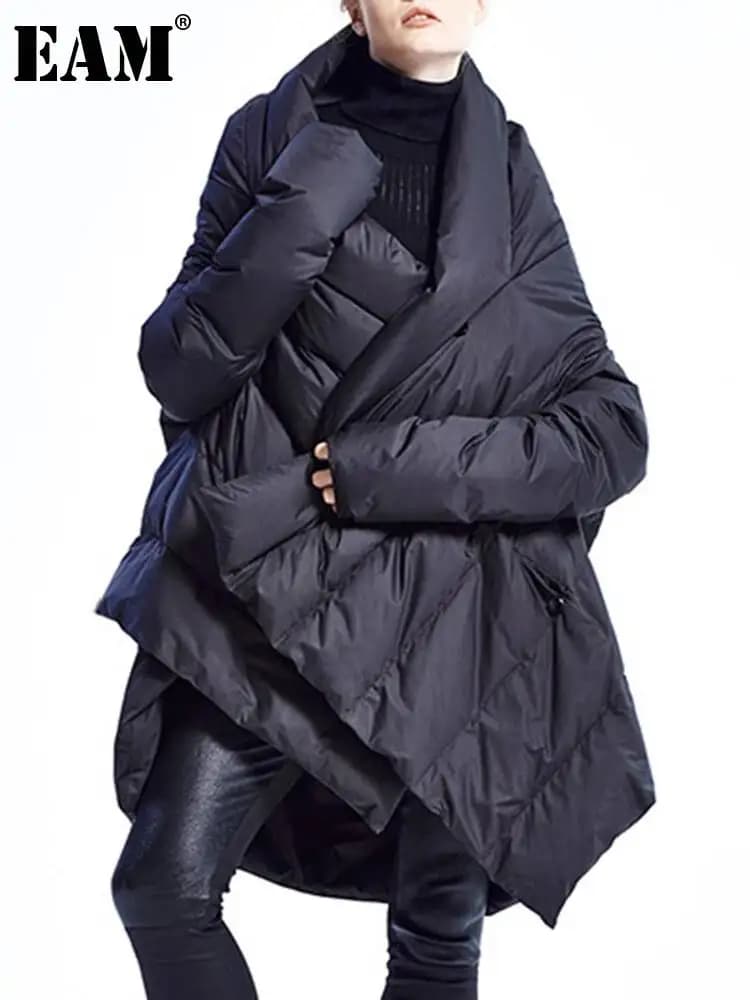 EAM Wine Red Irregular Big Size Down Jacket New Batwing Sleeve Warm Women Parkas Fashion Tide Autumn Winter 2026 31A1078