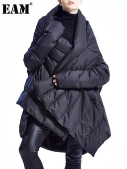 EAM Wine Red Irregular Big Size Down Jacket New Batwing Sleeve Warm Women Parkas Fashion Tide Autumn Winter 2026 31A1078
