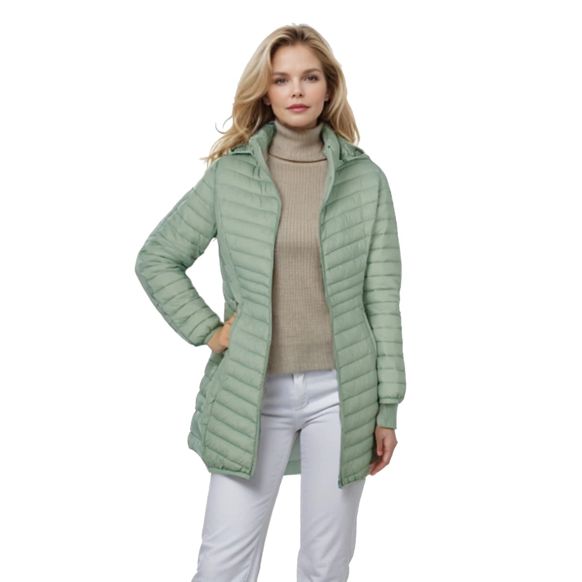 SANTELON Women Outdoor Windproof Warm Puffer Coat With Detachable Hood Lightweigh Smooth Long Outwear NOT Asian Size
