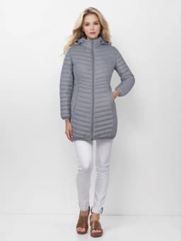 SANTELON Women Outdoor Windproof Warm Puffer Coat With Detachable Hood Lightweigh Smooth Long Outwear NOT Asian Size