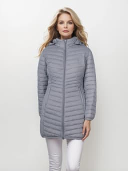 SANTELON Women Outdoor Windproof Warm Puffer Coat With Detachable Hood Lightweigh Smooth Long Outwear NOT Asian Size