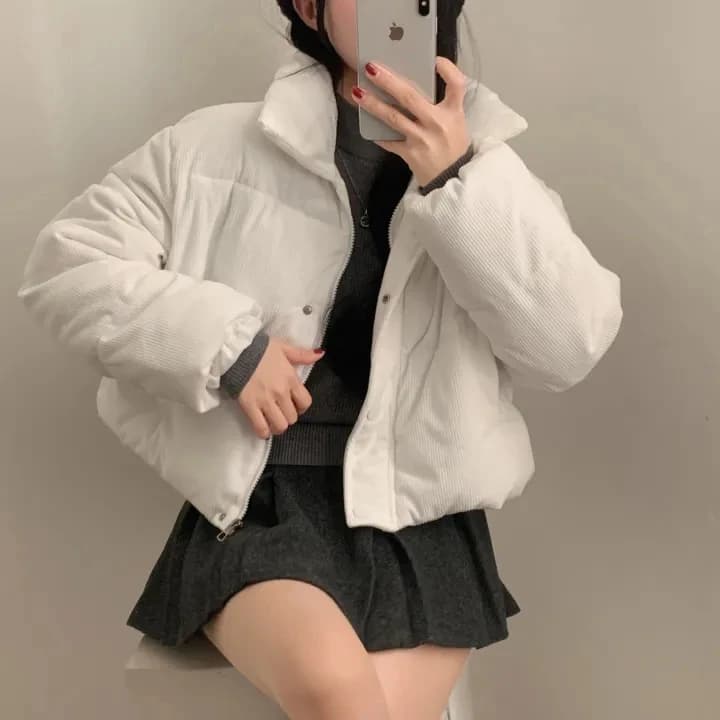 Korean Sle Quilted Cotton Jaet Women's ort Coat Light Corduroy Bread ape Winter Faion Versatile Single Button