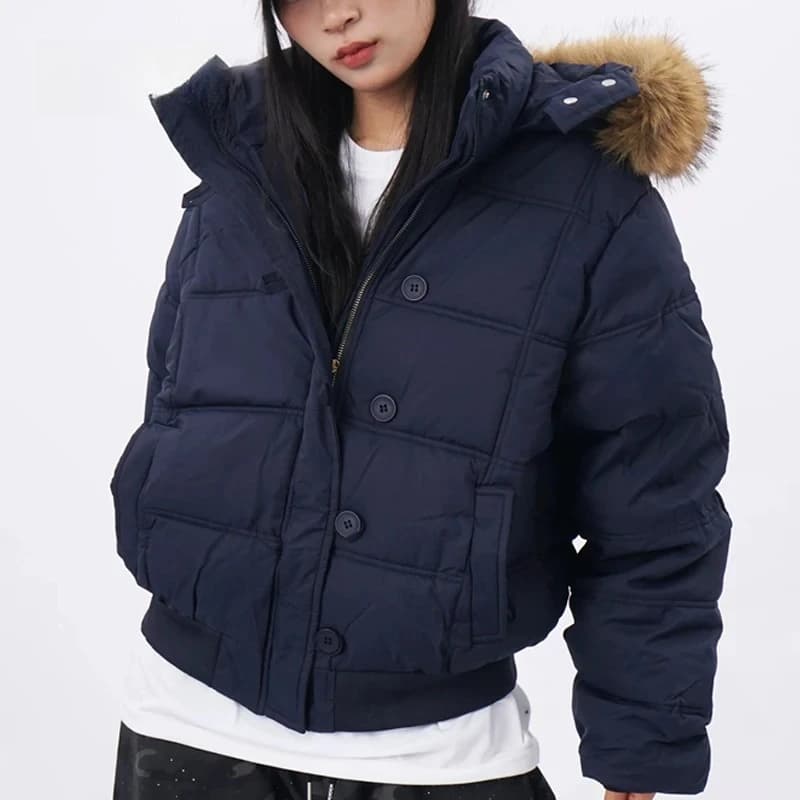 Retro Puffer Coat Women Fur Hood Quilted Slim Casual Short Parka Thick Warm Windproof Winter Cotton Padded Jacket куртка женская