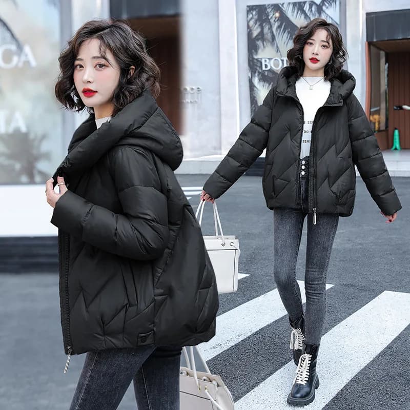 Women's Short Winter Cotton Jacket Warm New Loose Hooded Thick Cotton Coat Trendy Quilted Cotton Padded Jacket Parkas Clothing