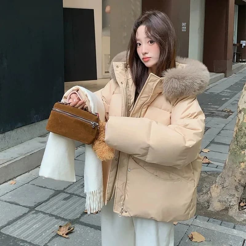Women/Winter/Puffer/Jacket/With/Faux/Fur/Hood/Loose/Short/Padded/Coat/Zip/Up/Warm/Parka/Casual/Streetwear/Female/Outerwear