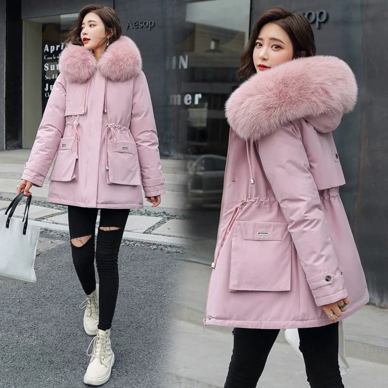 Winter Jacket Coat New Women Parka Clothes Long Coat Wool Liner Hooded Jacket Fur Collar Thick Warm Snow Wear Padded Parka