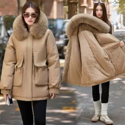 2026 Winter Jacket New Women Parka Clothes Mid Length Coat Wool Liner Hooded Jacket Fur Collar Thick Warm Snow Wear Padded Parka