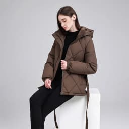 Warm Quilted Puffer Coat Women Hooded Belted Waist Elastic Cuff Zip Closure Autumn Winter Cotton Jackets Chic New Outerwear
