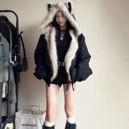 Winter New Elegant Liner Fur Loose Coat Women Y2k Fur Collar Hood Thick Fashion Parkas Casual Outerwear Cotton Padded Jackets