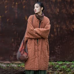 Johnature Women Chinese Style Ramie Cotton Parkas Stand Long Sleeve Winter Coats 2025 New Button Warm Plus Cotton Long Parkas
