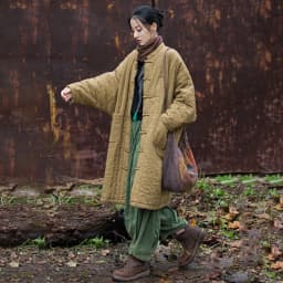 Johnature Women Chinese Style Ramie Cotton Parkas Stand Long Sleeve Winter Coats 2025 New Button Warm Plus Cotton Long Parkas