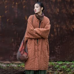 Johnature Women Chinese Style Ramie Cotton Parkas Stand Long Sleeve Winter Coats 2025 New Button Warm Plus Cotton Long Parkas