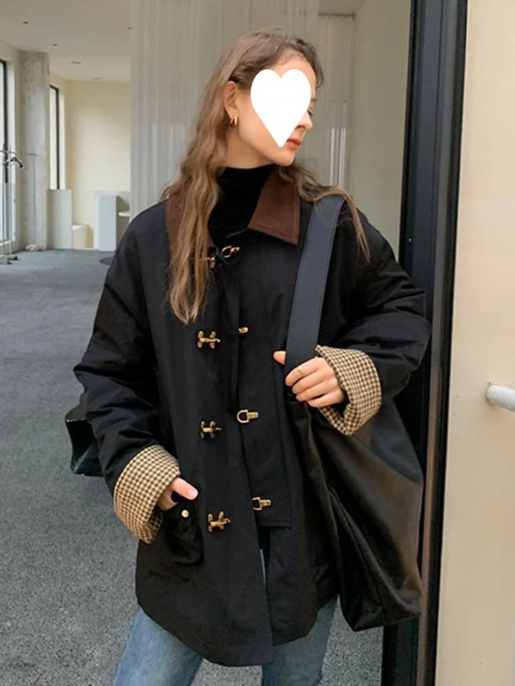 Y2k Long Sleeve Thicked Warm Jacket Tops Fashion Vintage Corduroy Cotton Coat Women Spring and Autumn New Lapel Neck Jackets