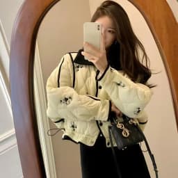 Elegant Printed Cotton Jacket Women's Fashion Autumn Winter Loose Short Unique Print Cotton Clothes Chic Female Outerwear