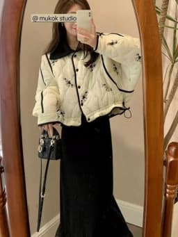 Elegant Printed Cotton Jacket Women's Fashion Autumn Winter Loose Short Unique Print Cotton Clothes Chic Female Outerwear