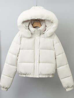 Detachable Hat Fleece Lined Bread Coat Women's Winter Casual Loose Large Fur Collar Cotton Jacket Korean Style Short Length