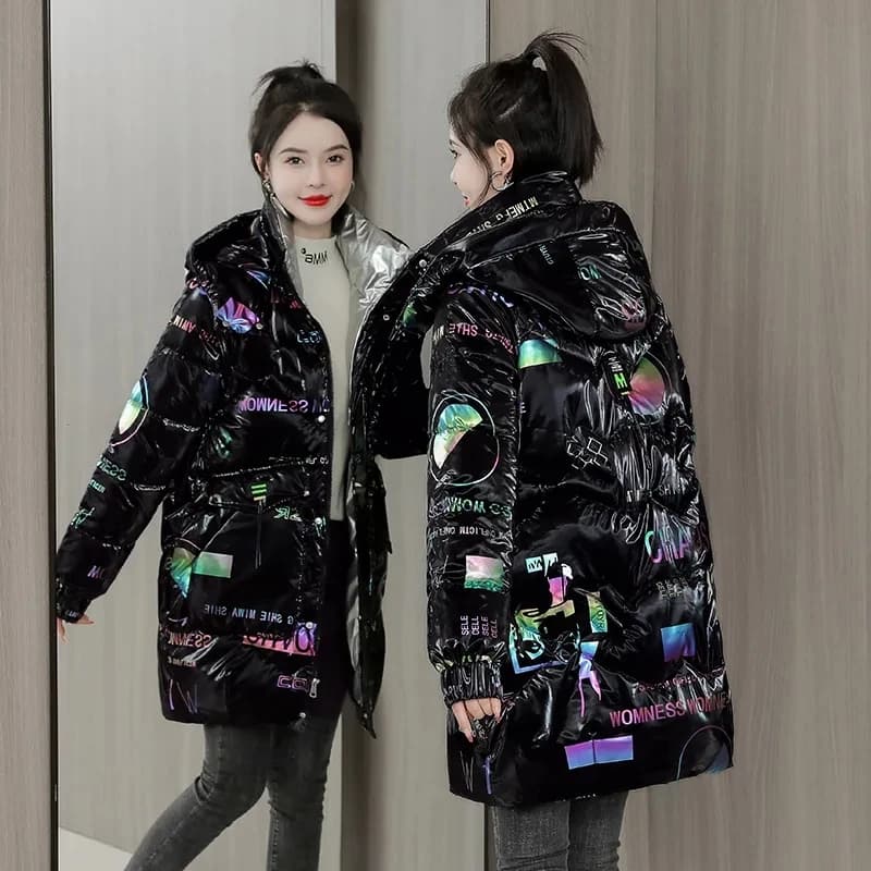 2026 Winter New Gloss Cotton Jacket Women's Medium to Long Korean Loose Coat Lady Thick Hooded Coats Female Warm Parker Overcoat