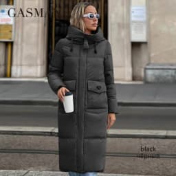 GASMAN 2024 New Women's Down Jacket Fashion high street Long Big pocket Women coat brand warm quilted coats parkas 83380