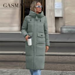 GASMAN 2024 New Women's Down Jacket Fashion high street Long Big pocket Women coat brand warm quilted coats parkas 83380