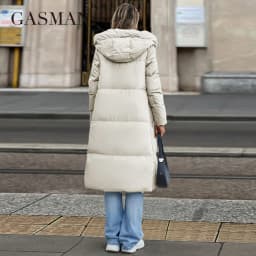 GASMAN 2024 New Women's Down Jacket Fashion high street Long Big pocket Women coat brand warm quilted coats parkas 83380
