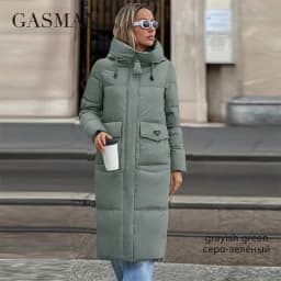 GASMAN 2024 New Women's Down Jacket Fashion high street Long Big pocket Women coat brand warm quilted coats parkas 83380